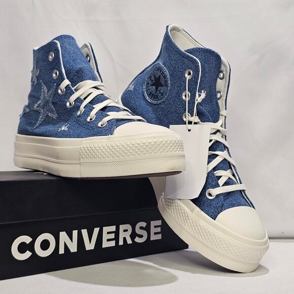 Converse Women's CTAS Lift Denim  Hi Top Star Sneakers Size 8.5 A12045C Navy NWT - Picture 1 of 9